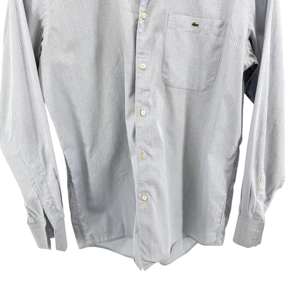 Lacoste Mens 42 Pre-Owned Dress Shirt LS Gingham Check Blue White Button Down - Picture 4 of 14